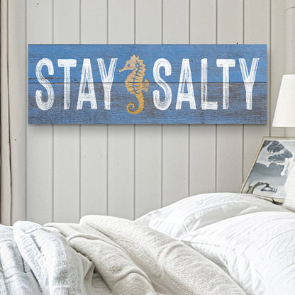 Stay Salty coastal sign VII canvas with blue weathered wood and white distressed lettering on Tampa Home & Garden Store