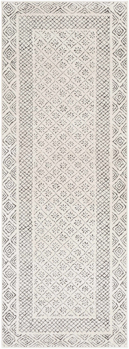 Burdette Soft Neutral Rug by Boutique Rugs, cream field with diamond lattice and floral motifs on Tampa Home & Garden Store