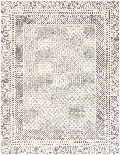 Burdette Soft Neutral Rug, Boutique Rugs, beige with diamond lattice center and border accents on Tampa Home & Garden Store