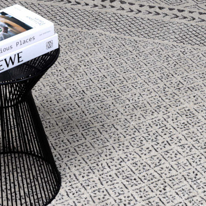 Burdette Soft Neutral Rug with a subtle geometric diamond pattern in a soft neutral palette on Tampa Home & Garden Store