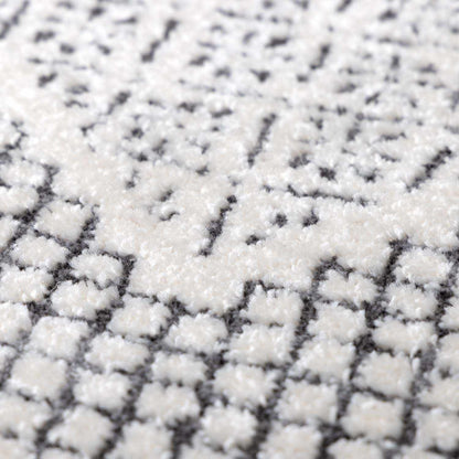 Burdette Soft Neutral Rug cream pile with charcoal lattice pattern by Boutique Rugs on Tampa Home & Garden Store