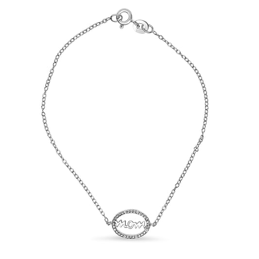 Sterling silver MOM charm bracelet with diamond accents, 7-inch rolo chain, by Bids.com on Tampa Home & Garden Store