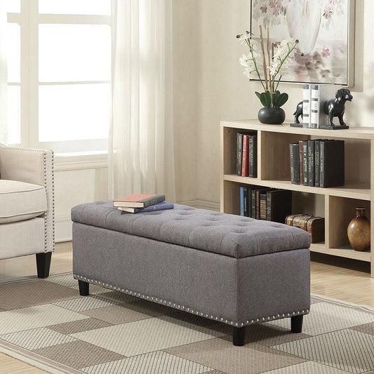 Grey Linen 48-inch Bedroom Storage Ottoman Bench Footrest - Tampa Home & Garden Store