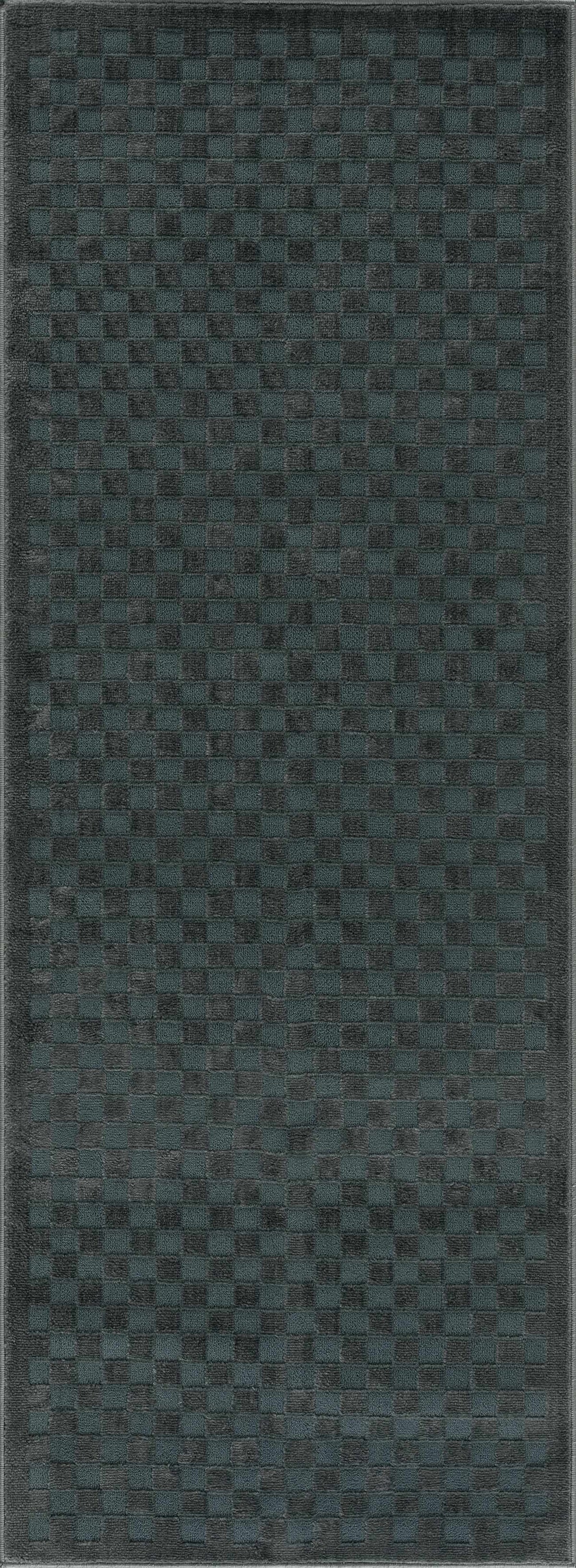 Gaiwan Oil Green washable area rug by Boutique Rugs in a dark teal checkerboard pattern on Tampa Home & Garden Store