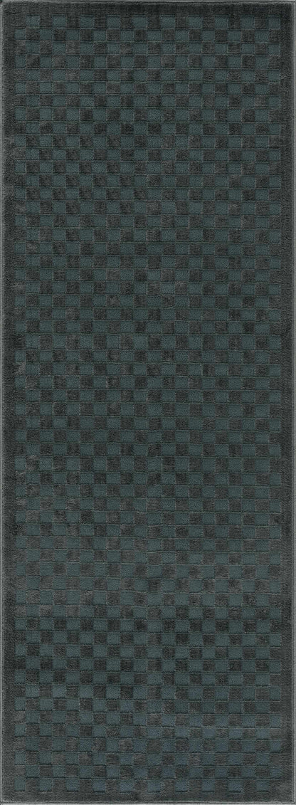Gaiwan Oil Green washable area rug by Boutique Rugs in a dark teal checkerboard pattern on Tampa Home & Garden Store