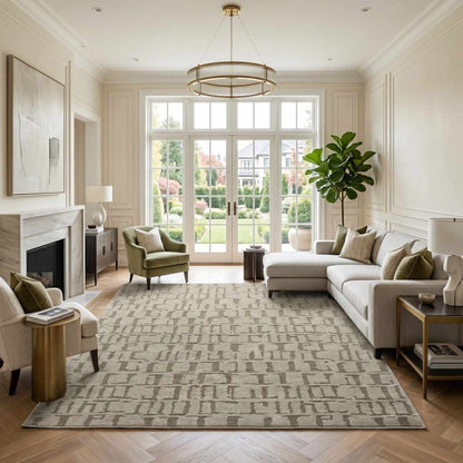 Dragan Green Modern Washable Area Rug in neutral beige with a geometric pattern Boutique Rugs on Tampa Home & Garden Store