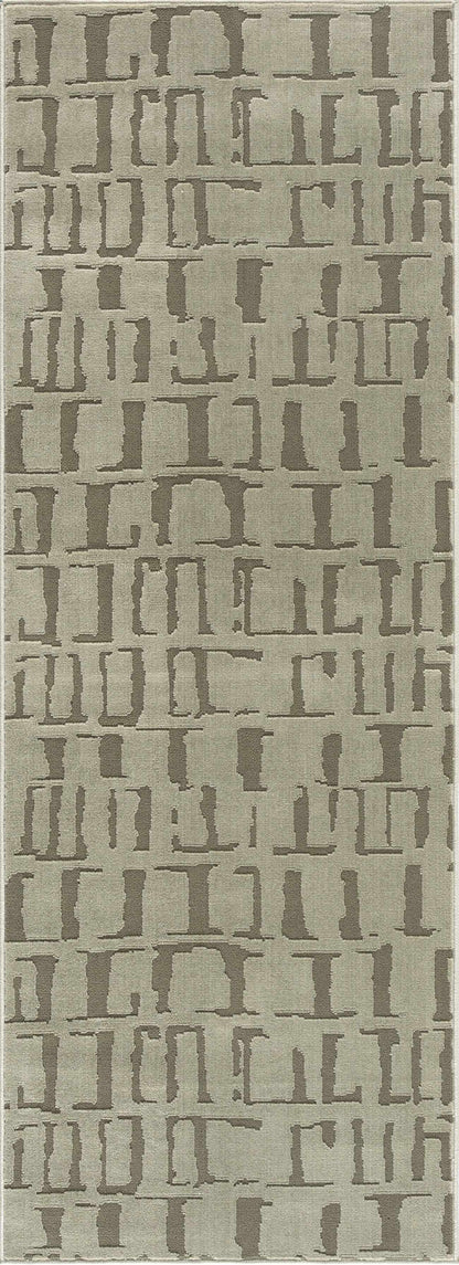 Dragan Green Modern Washable Area Rug beige with taupe abstract letter pattern on Tampa Home & Garden Store