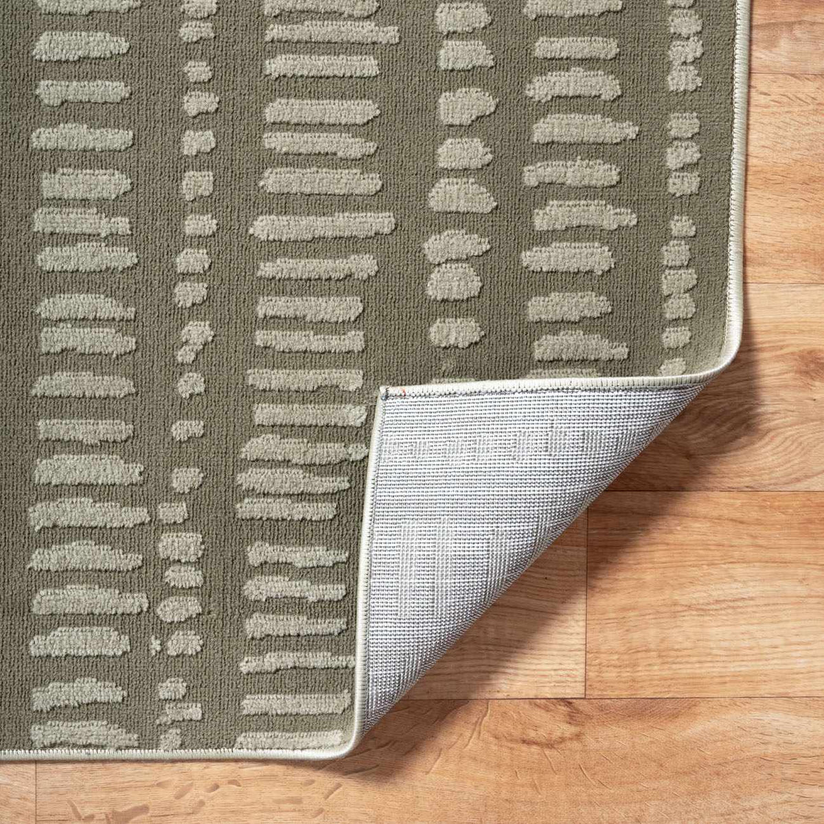 Dragos Green Modern Washable Area Rug olive green with cream dash pattern Boutique Rugs on Tampa Home & Garden Store