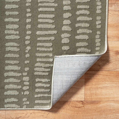 Dragos Green Modern Washable Area Rug olive green with cream dash pattern Boutique Rugs on Tampa Home & Garden Store