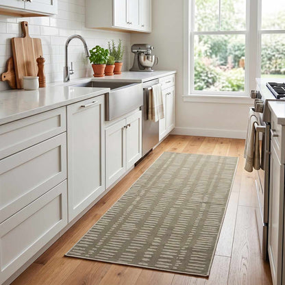 Dragos Green Modern Washable Area Rug by Boutique Rugs, gray geometric runner in kitchen on Tampa Home & Garden Store