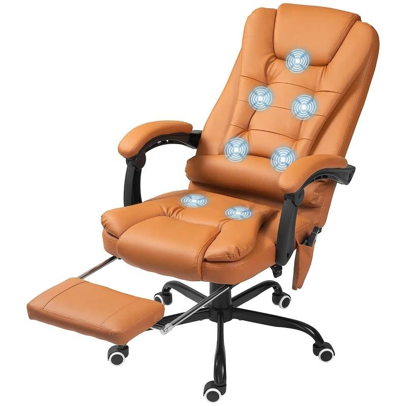 Sillón de Oficina Ejecutivo Masajeador Ajustable de Respaldo Alto Vibrador de 7 Modos Marrón