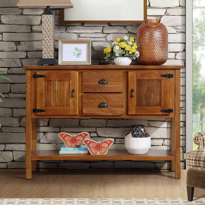 Mesa consola aparador de granja de madera maciza con cajones de almacenaje en marrón