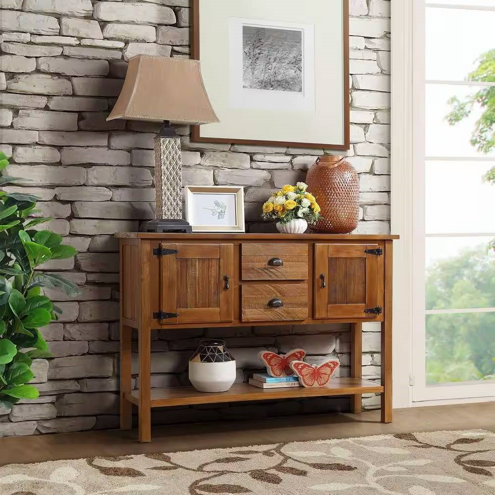 Mesa consola aparador de granja de madera maciza con cajones de almacenaje en marrón