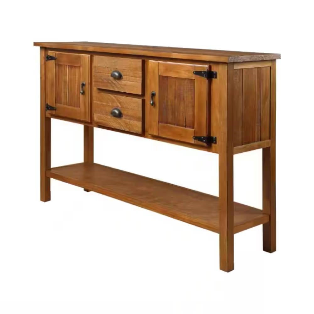 Mesa consola aparador de granja de madera maciza con cajones de almacenaje en marrón