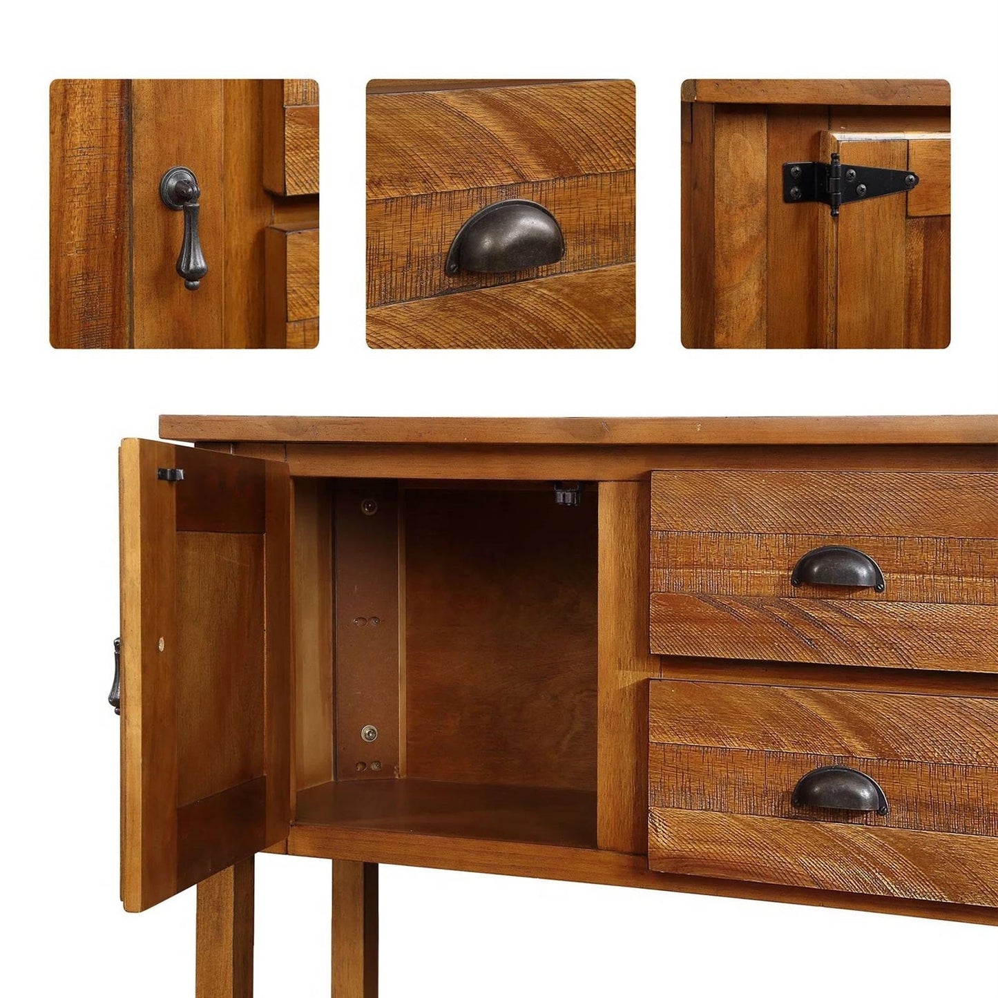 Mesa consola aparador de granja de madera maciza con cajones de almacenaje en marrón