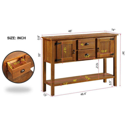 Mesa consola aparador de granja de madera maciza con cajones de almacenaje en marrón