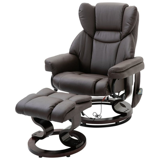 Adjustable Brown Faux Leather Remote Massage Recliner Chair w/ Ottoman - Tampa Home & Garden Store
