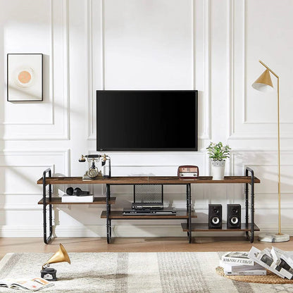 Mueble de TV/Centro de entretenimiento moderno industrial de metal y madera para televisores de hasta 65 pulgadas