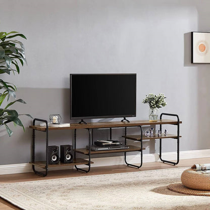 Mueble de TV/Centro de entretenimiento moderno industrial de metal y madera para televisores de hasta 65 pulgadas