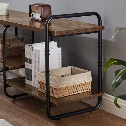 Mueble de TV/Centro de entretenimiento moderno industrial de metal y madera para televisores de hasta 65 pulgadas