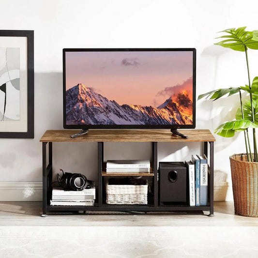 Mueble TV Industrial Moderno de Metal y Madera con Estante de Almacenamiento Multimedia