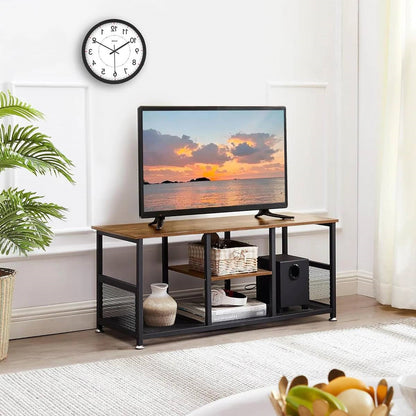 Mueble TV Industrial Moderno de Metal y Madera con Estante de Almacenamiento Multimedia