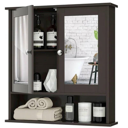 Armario/Botiquín de Baño de Madera Marrón con Puertas de Espejo y Estante
