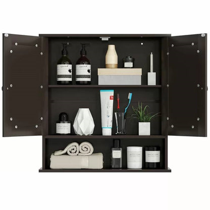 Armario/Botiquín de Baño de Madera Marrón con Puertas de Espejo y Estante