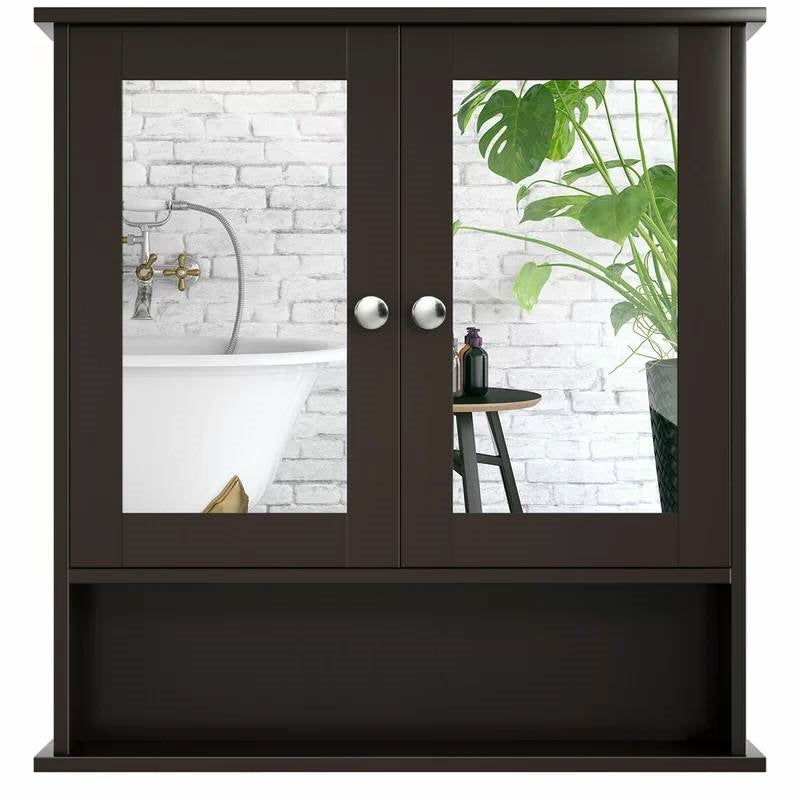Armario/Botiquín de Baño de Madera Marrón con Puertas de Espejo y Estante