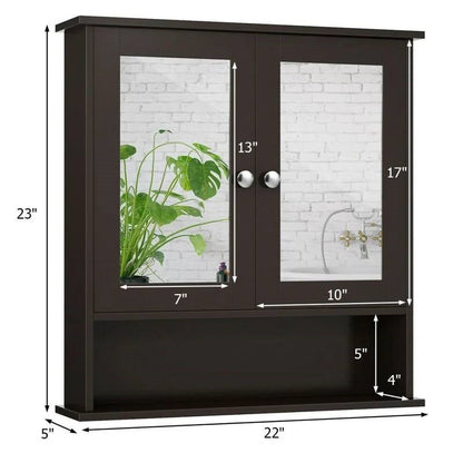 Armario/Botiquín de Baño de Madera Marrón con Puertas de Espejo y Estante