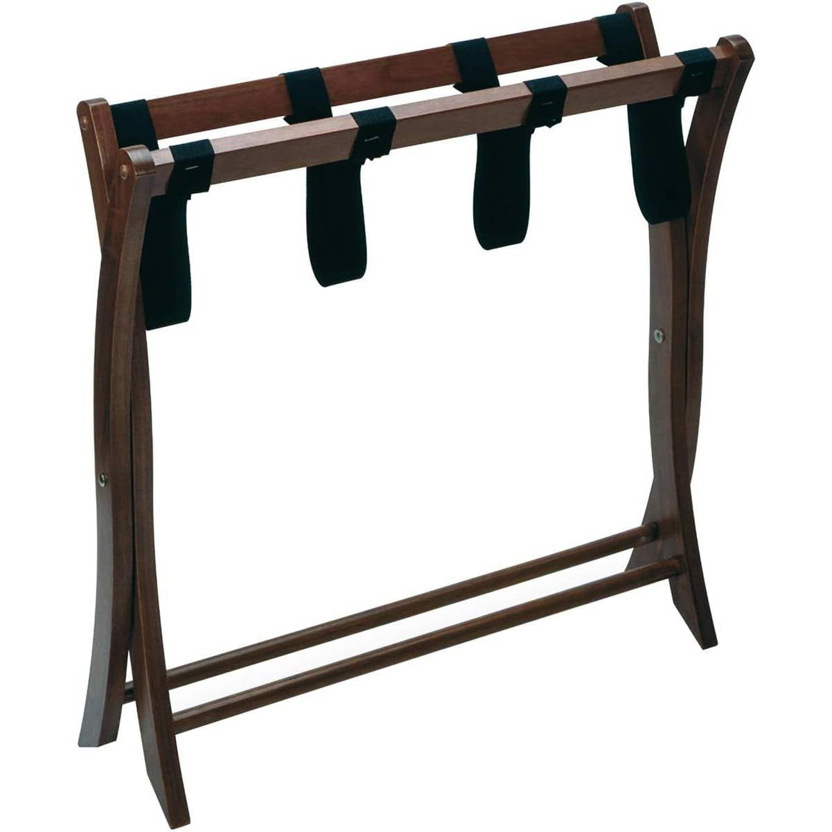 Bandeja plegable de madera maciza en acabado marrón medio con correas de nailon negras