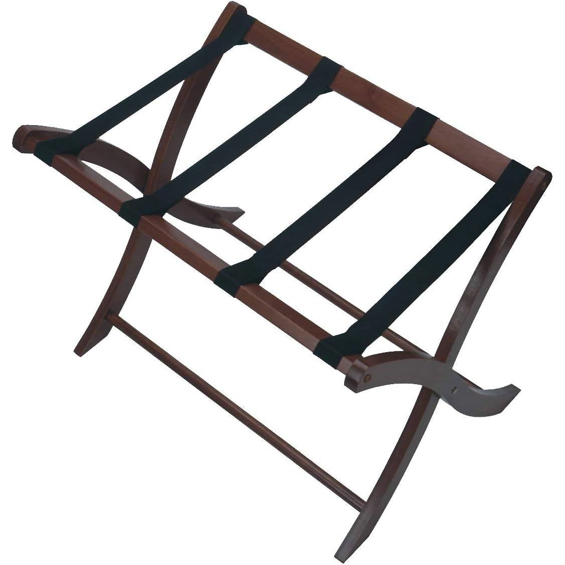 Bandeja plegable de madera maciza en acabado marrón medio con correas de nailon negras