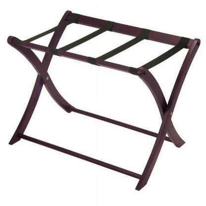 Bandeja plegable de madera maciza en acabado marrón medio con correas de nailon negras