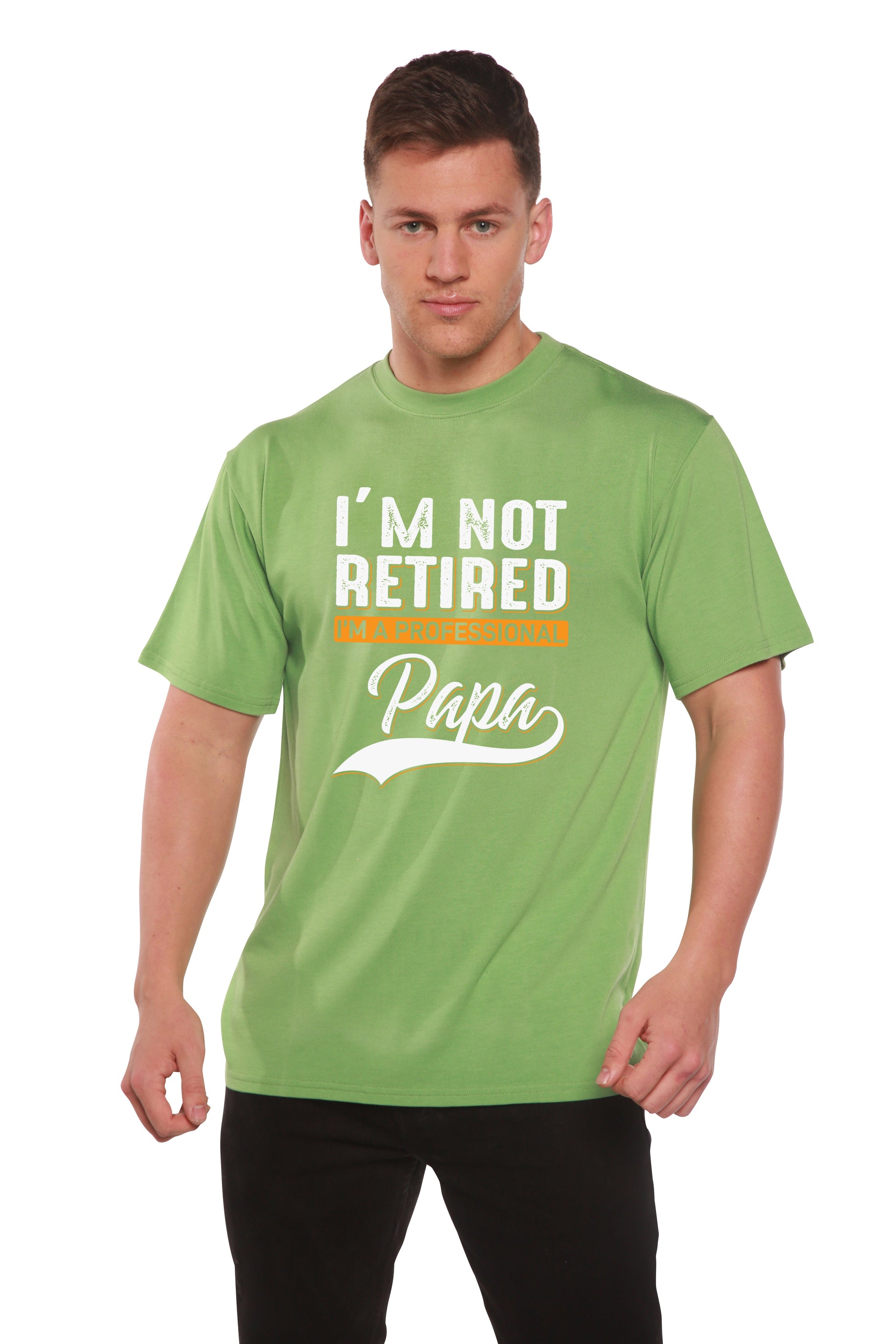 I'm Not Retired men's bamboo viscose/organic cotton tee in green on Tampa Home & Garden Store