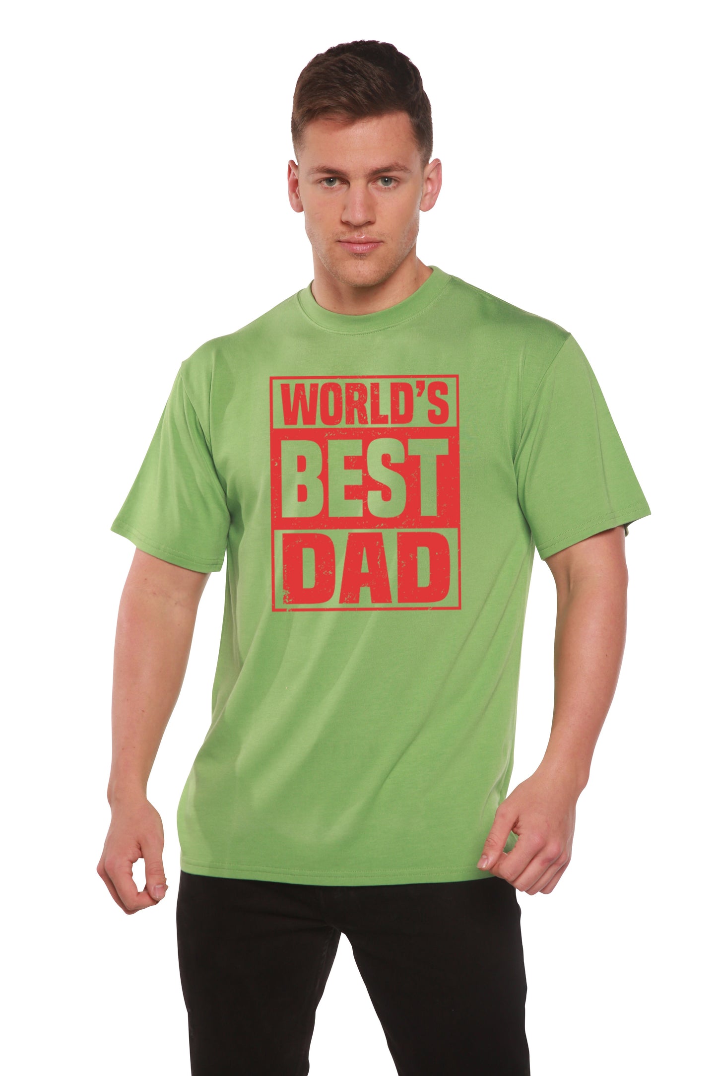 World's Best Dad men's green graphic tee in bamboo viscose/organic cotton on Tampa Home & Garden Store