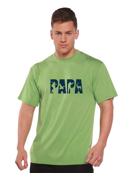 PAPA men's graphic T-shirt in green with navy PAPA letters and animal motifs by Spun Bamboo on Tampa Home & Garden Store