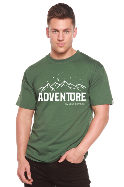 Men's green Adventure printed T-shirt by Spun Bamboo with mountain graphic on Tampa Home & Garden Store