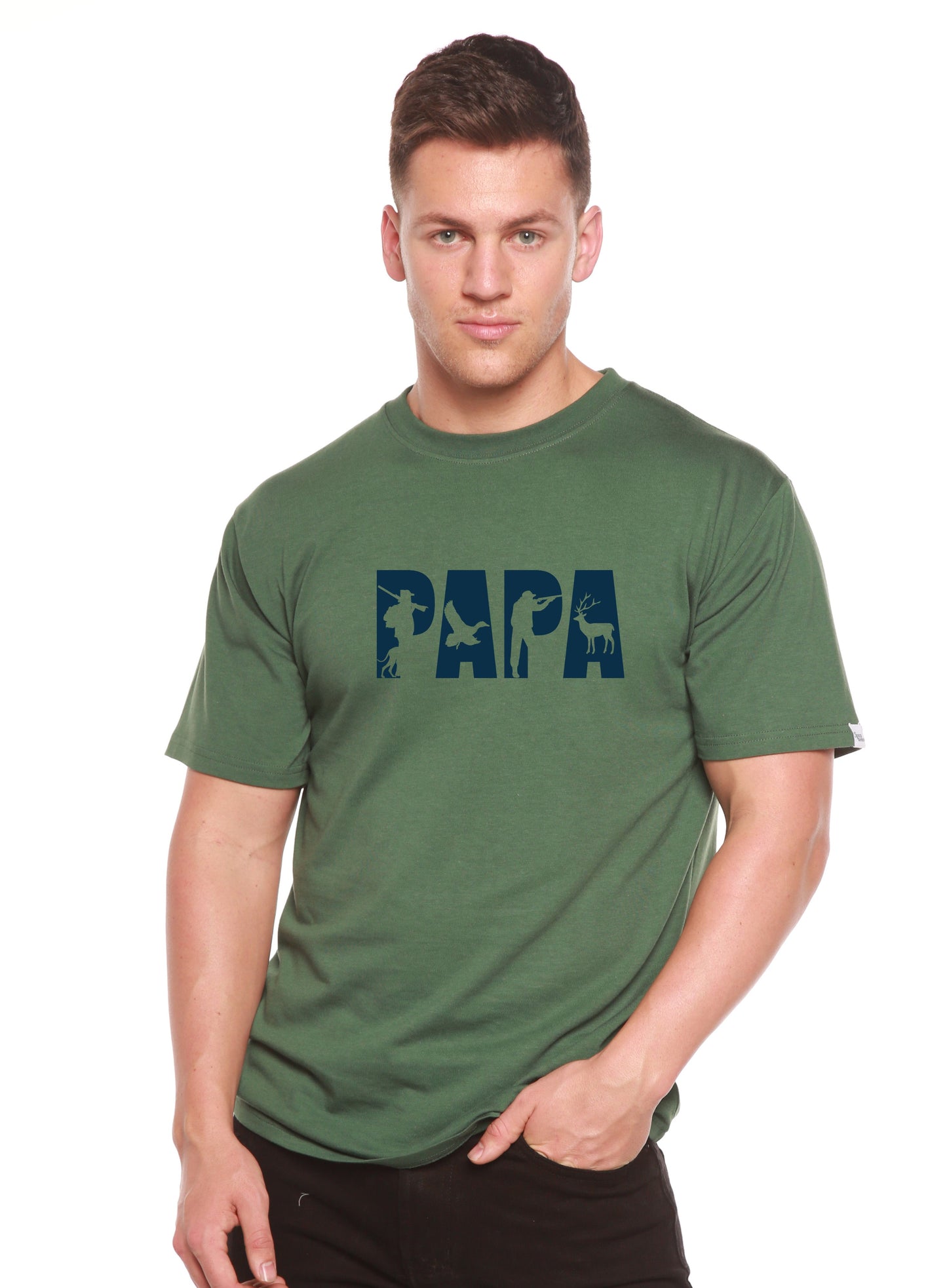 PAPA men's bamboo viscose/organic cotton green graphic tee with navy print Spun Bamboo on Tampa Home & Garden Store