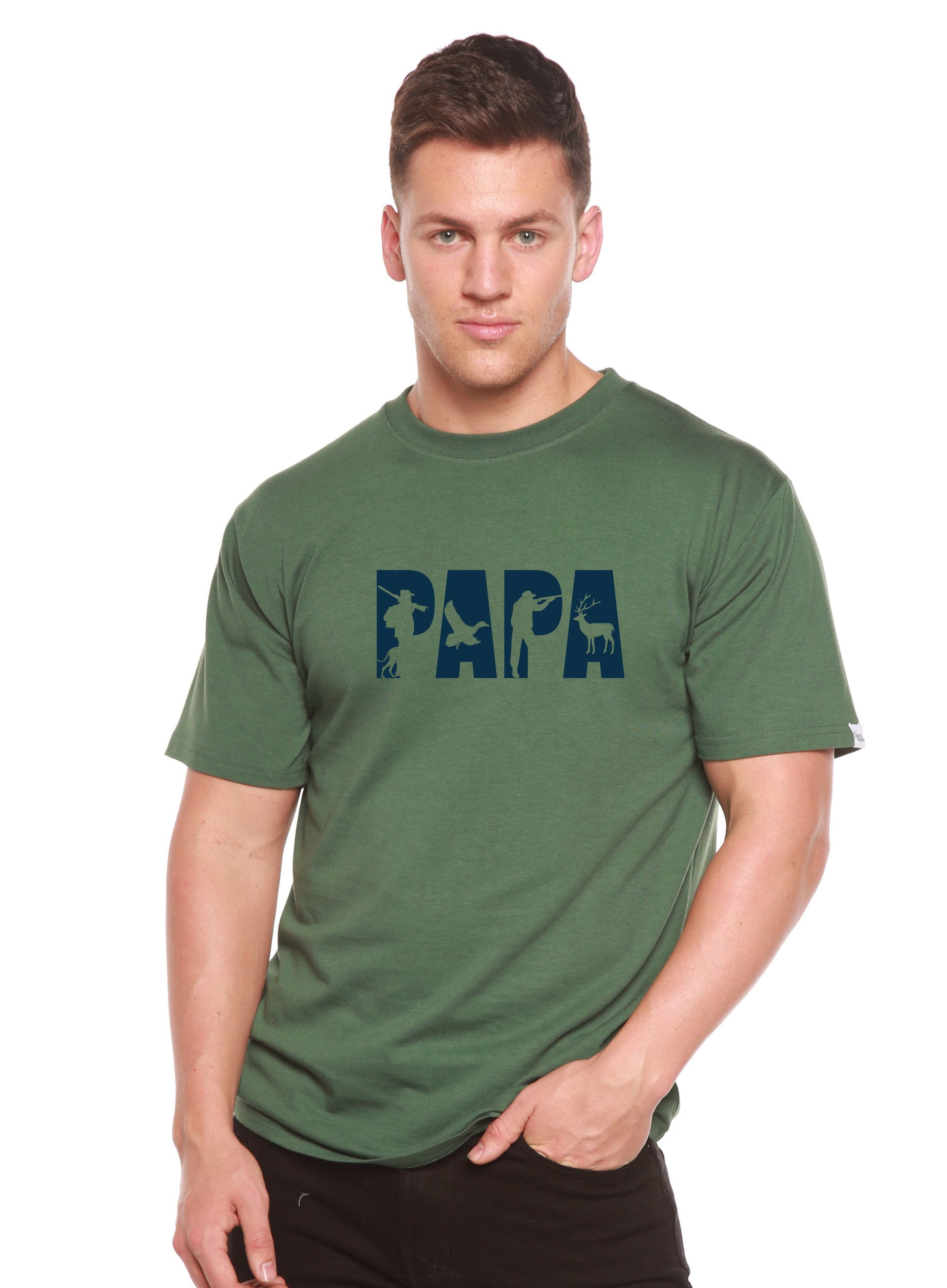 PAPA men's bamboo viscose/organic cotton green graphic tee with navy print Spun Bamboo on Tampa Home & Garden Store