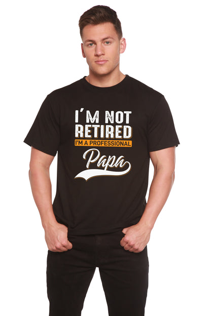 Men's black Spun Bamboo tee with IM NOT RETIRED and IM A PROFESSIONAL Papa script on Tampa Home & Garden Store