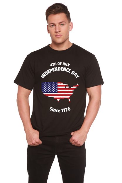 Men's black bamboo viscose/organic cotton graphic T-shirt with 4th of July text and USA flag map on Tampa Home & Garden Store