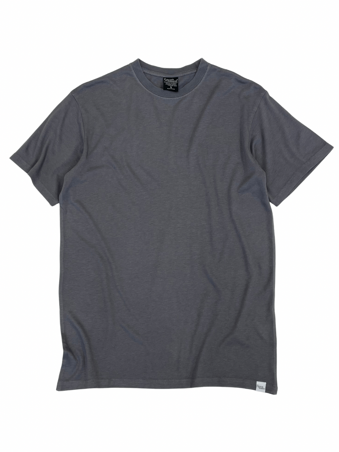 Custom printed men's bamboo viscose organic cotton short sleeve T-shirt in gray; Spun Bamboo tag on Tampa Home & Garden Store