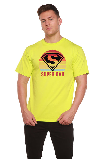 Super Dad graphic tee, neon yellow short sleeve with retro striped shield logo on Tampa Home & Garden Store