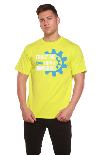 Mens neon lime graphic T-shirt with blue gear and white Trust Me I Am A Engineer Dad Spun Bamboo on Tampa Home & Garden Store