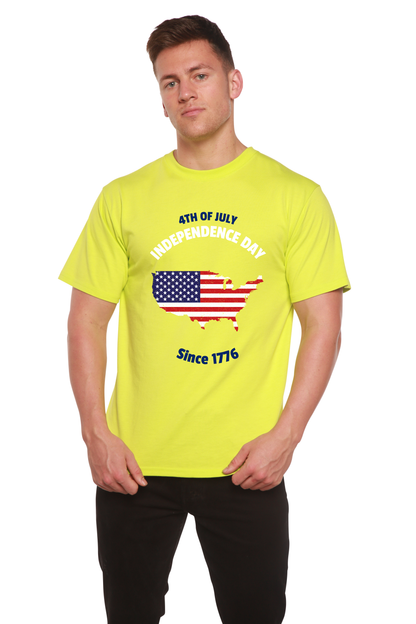 Men's 4th of July graphic tee, neon yellow, bamboo viscose/organic cotton, Spun Bamboo flag map on Tampa Home & Garden Store
