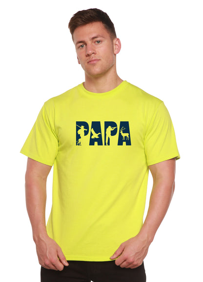 PAPA men's bamboo viscose organic cotton short sleeve graphic T-shirt neon yellow with navy print on Tampa Home & Garden Store
