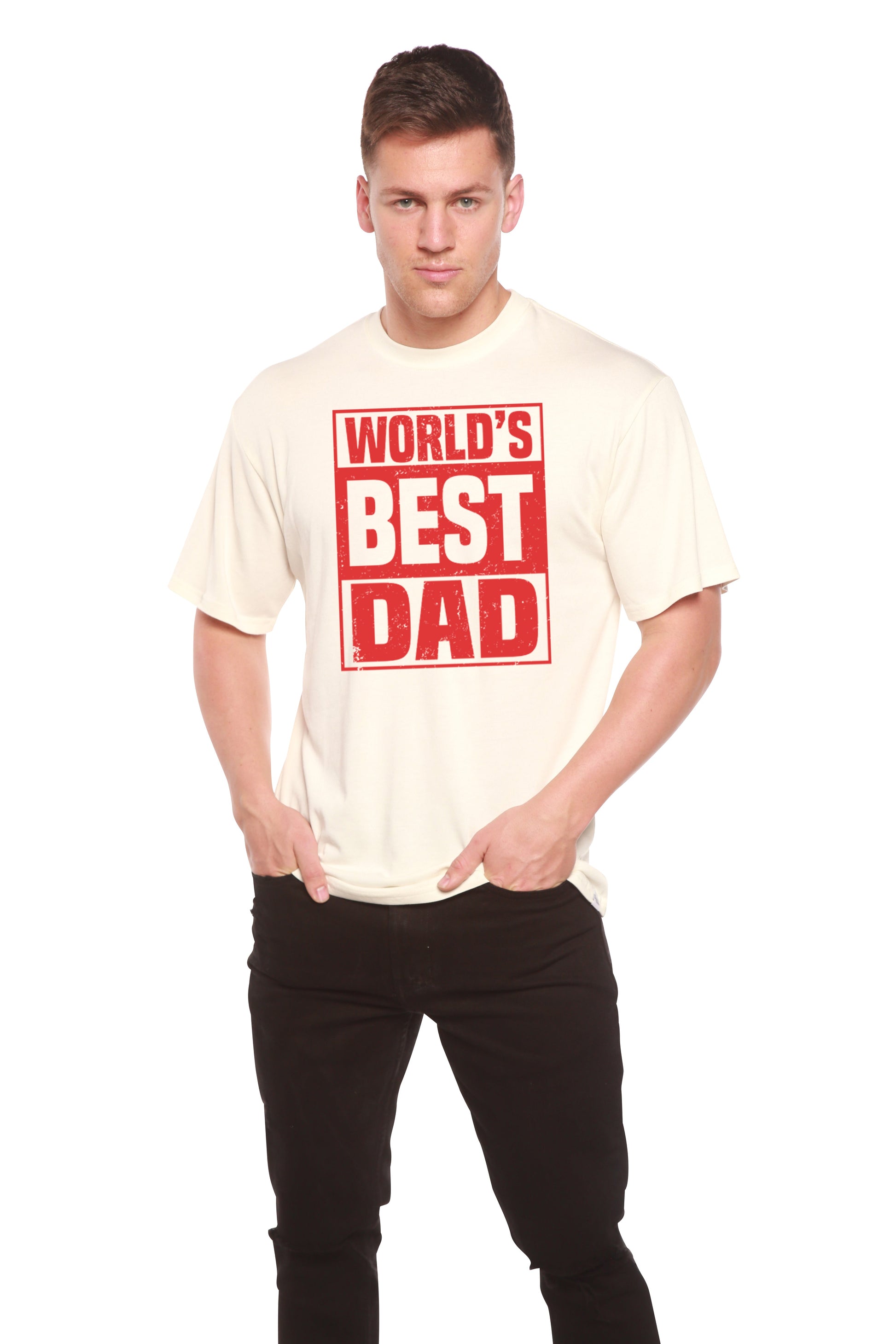 World's Best Dad men's graphic tee cream short sleeve bamboo viscose/organic cotton Spun Bamboo on Tampa Home & Garden Store
