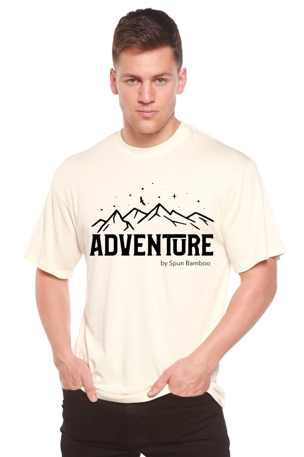 Adventure printed men's bamboo viscose/organic cotton tee with mountains by Spun Bamboo on Tampa Home & Garden Store
