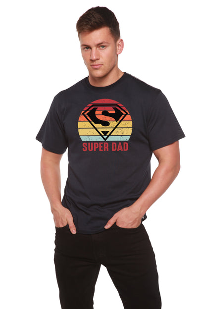 Super Dad men's bamboo viscose/organic cotton graphic tee with retro rainbow circle and S shield on Tampa Home & Garden Store