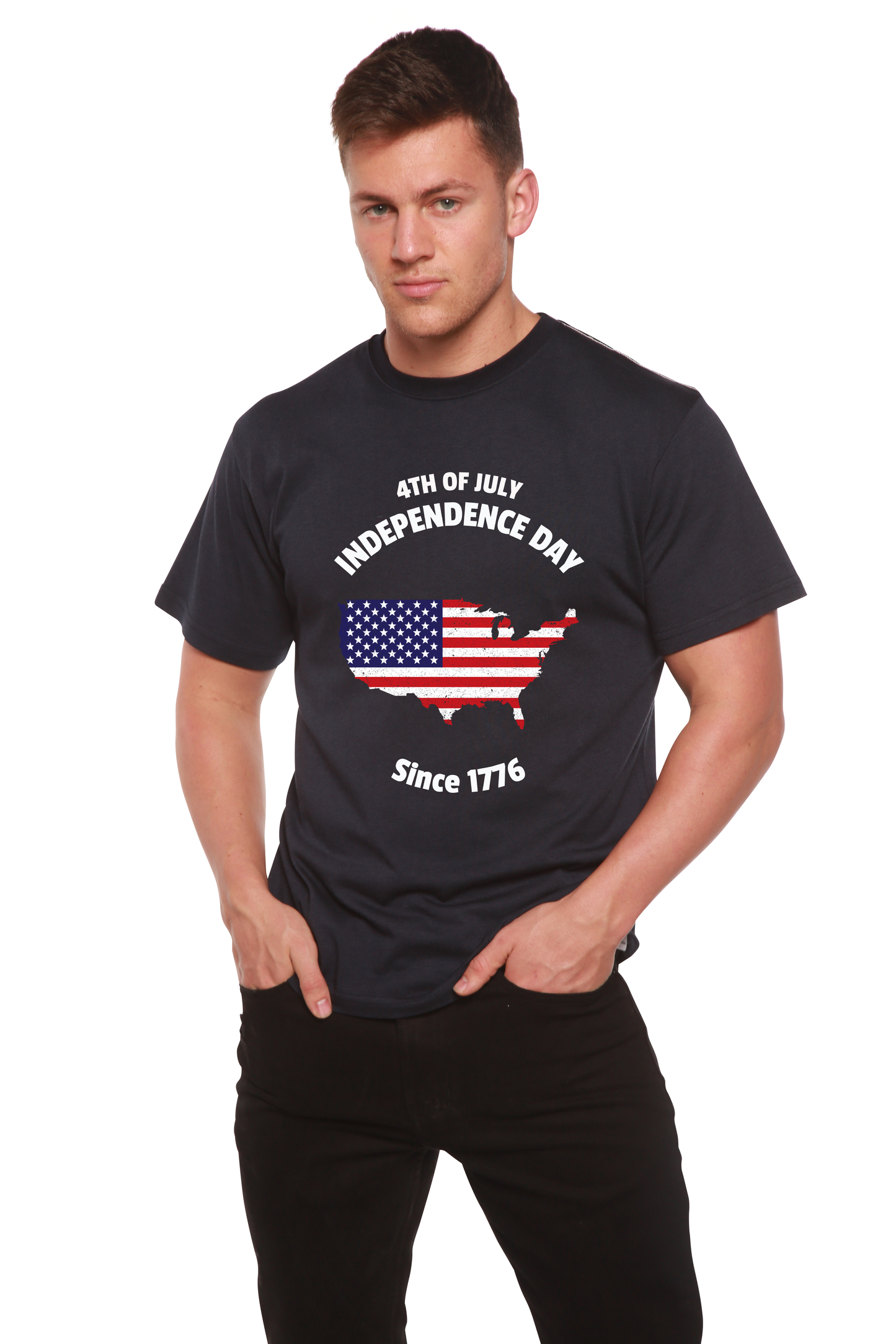4th of July Men's Bamboo T-Shirt with US flag graphic Spun Bamboo on Tampa Home & Garden Store